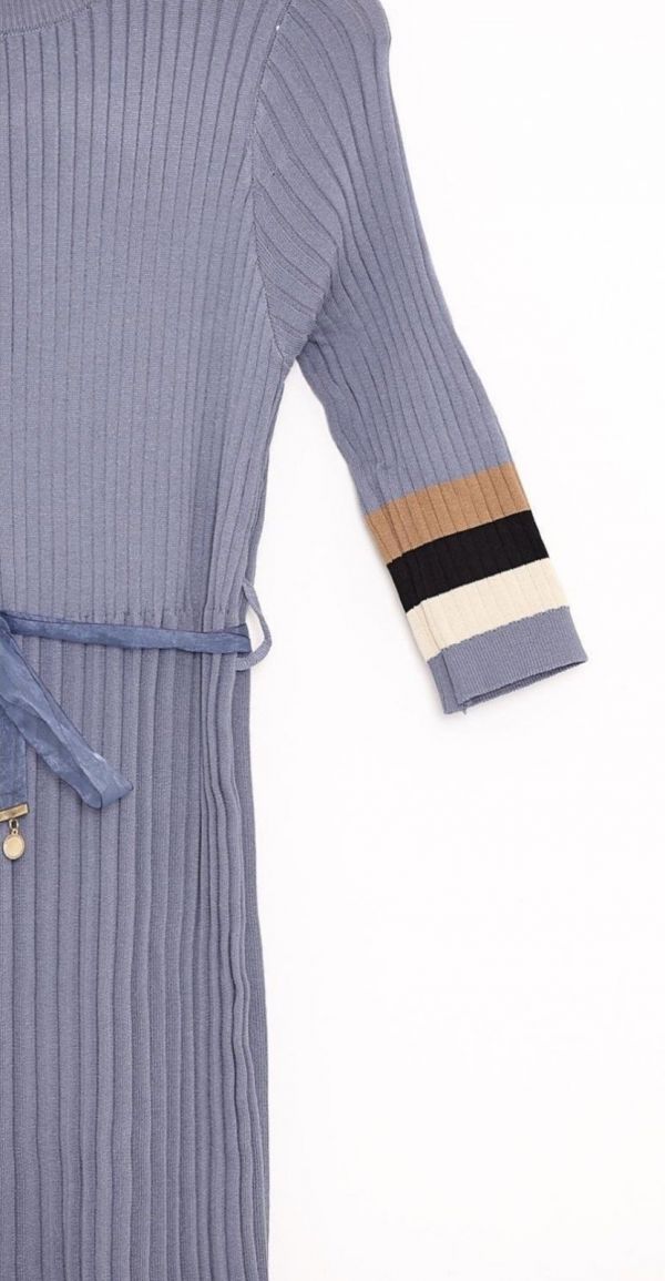 Knitted Ribbed Ribbon Tie Belt Dress