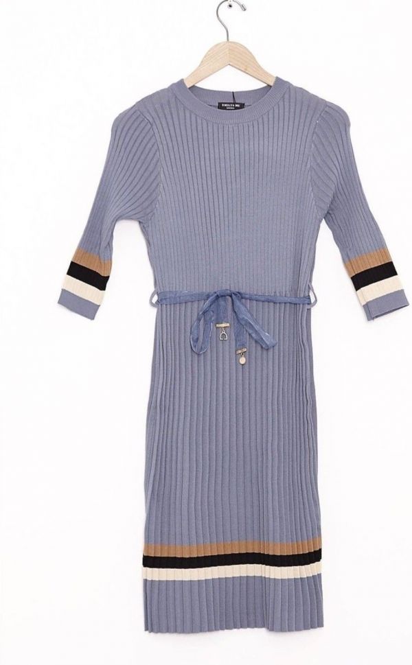 Knitted Ribbed Ribbon Tie Belt Dress