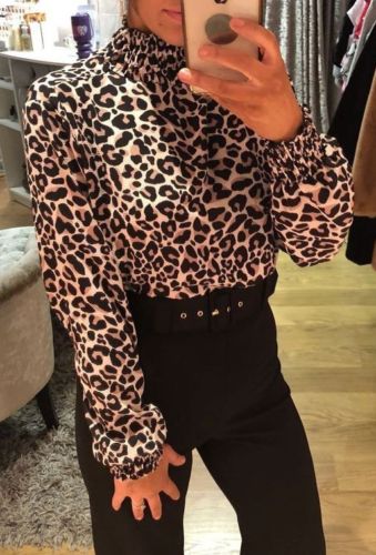Leopard print high neck blouse